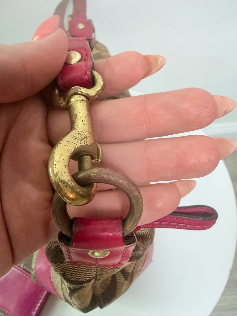 Coach Signature Stripe Pink Mini Shoulder Bag + Matching Keychain Wallet Y2K - Picture 3 of 7